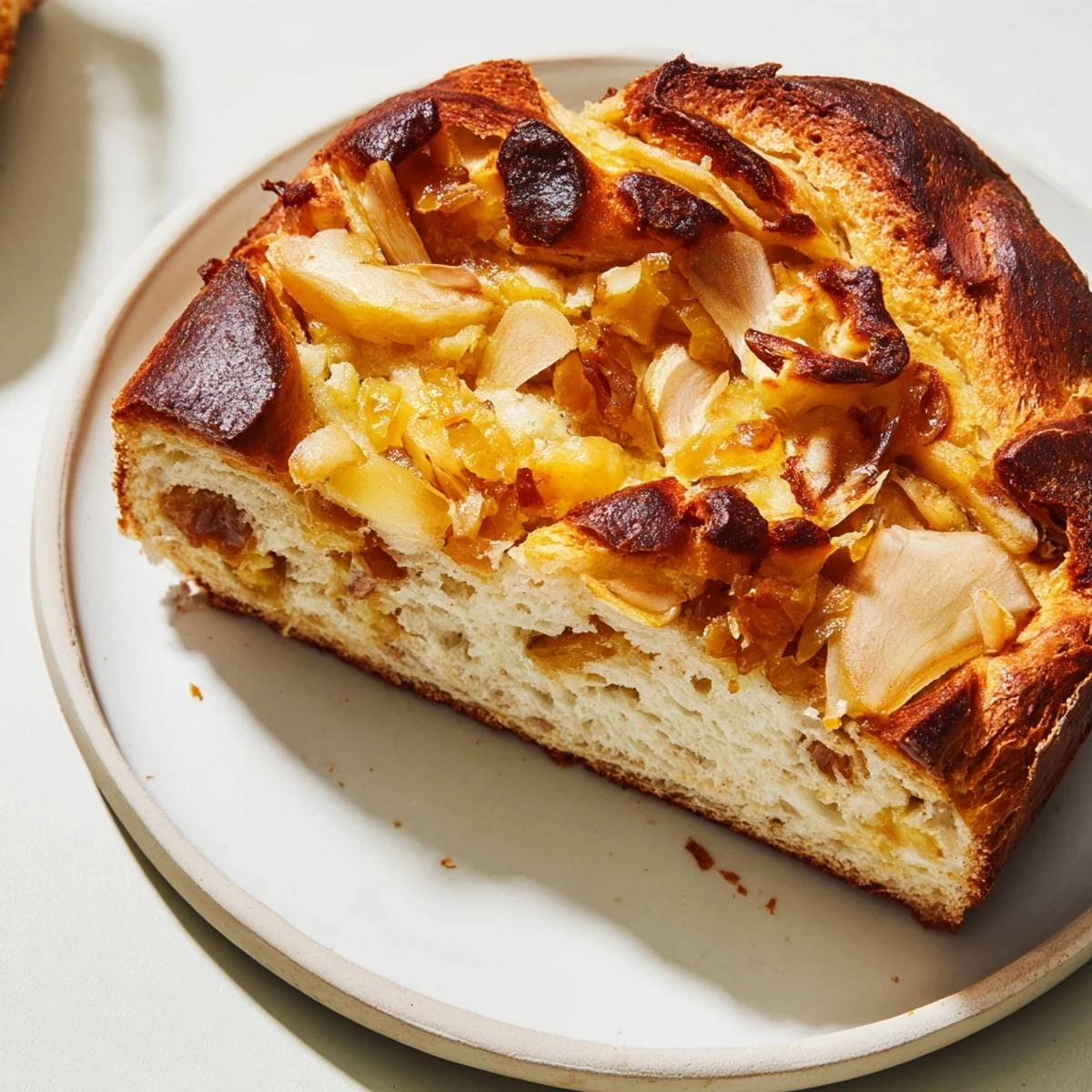 Warm, golden slices of Homemade Cinnamon Swirl Raisin Bread fresh from the oven, ready to enjoy.