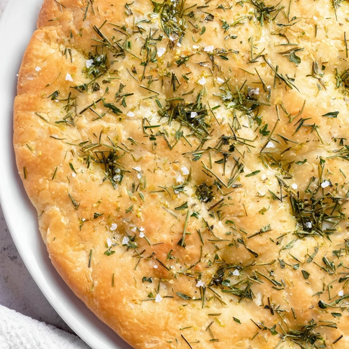 Freshly baked Quick Homemade Flatbread with rosemary, speckled with salt, offering a chewy texture and savory taste.