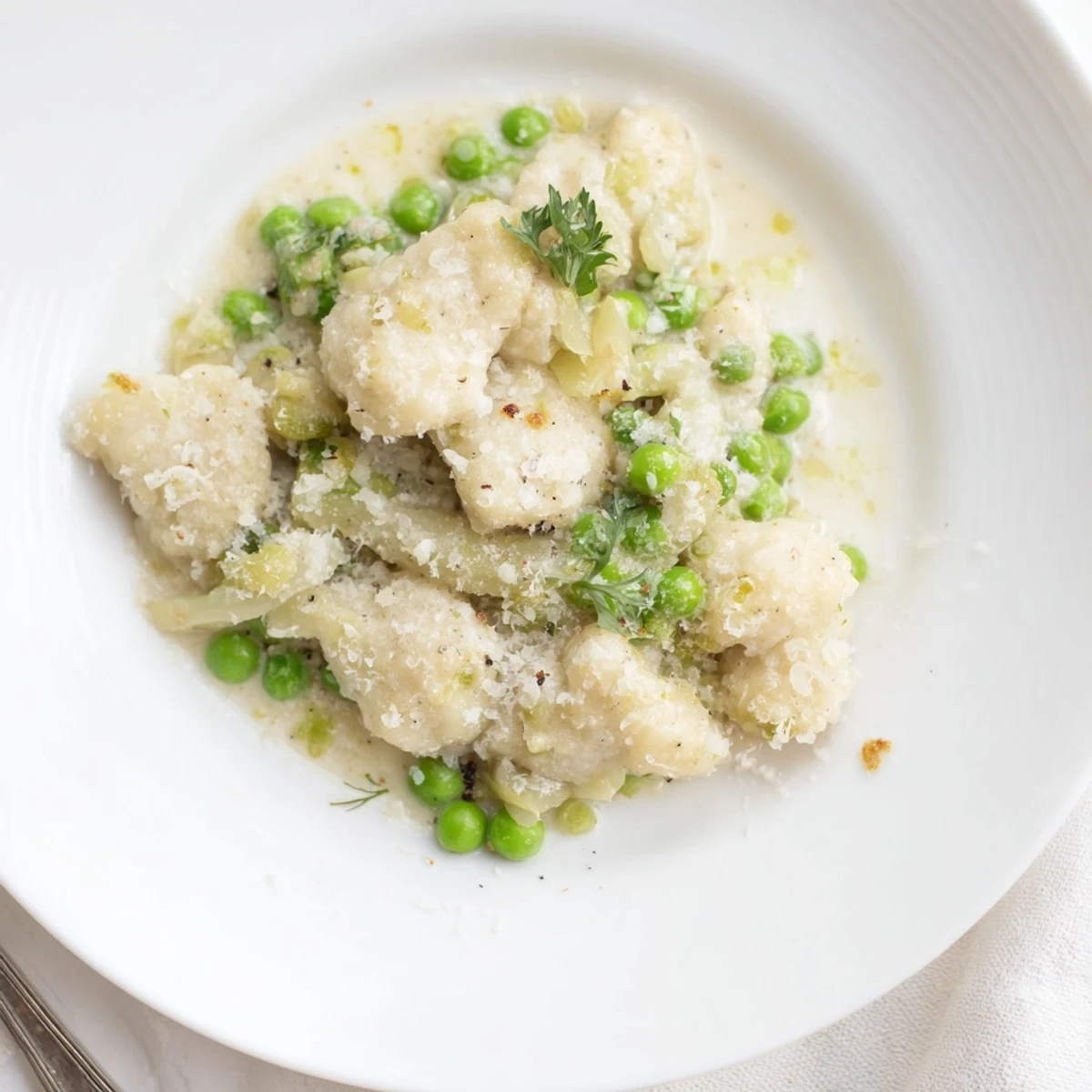 Creamy Parmesan Orzo with Green Peas: a comforting, creamy pasta with visible green peas for a lovely visual experience.