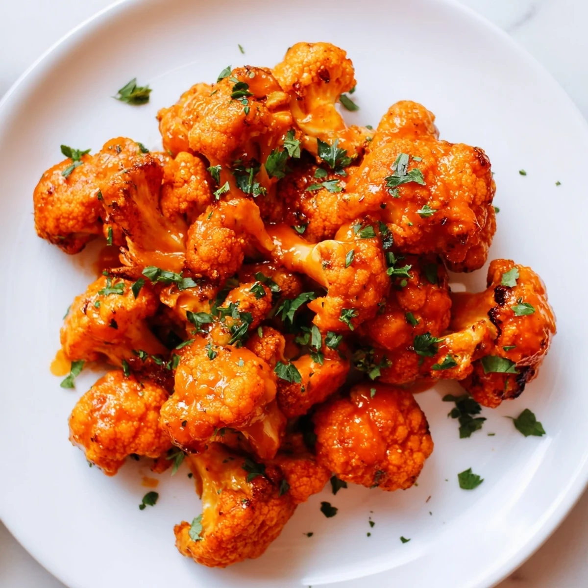 Tender, baked Sriracha-Buffalo Cauliflower Bites with a spicy, flavorful sauce, perfect appetizer.