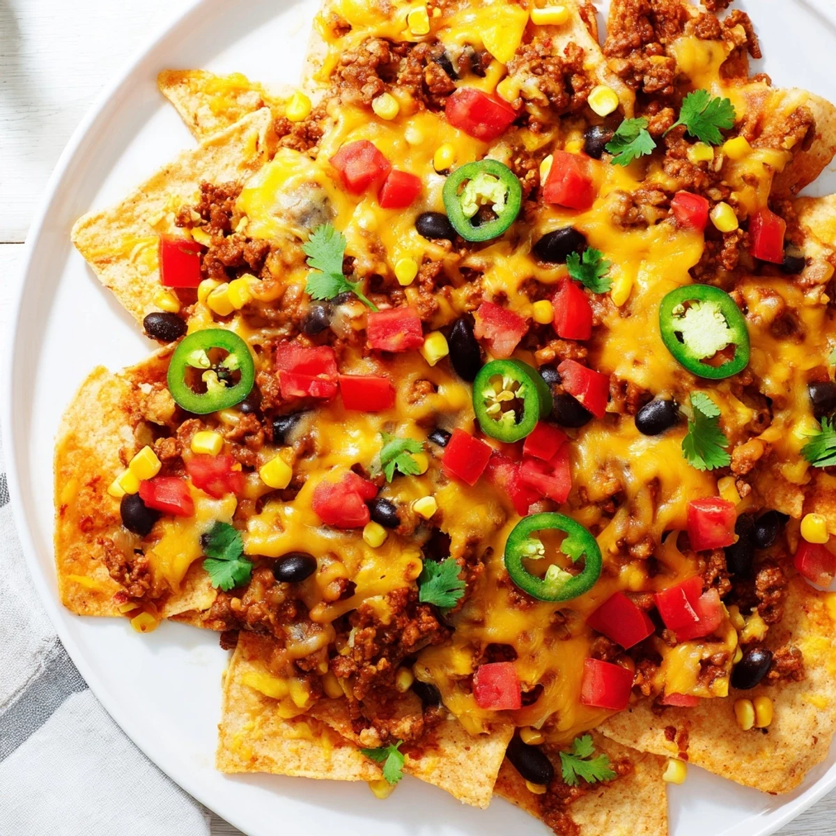 A delicious tray of Easy Sheet-Pan Nachos, featuring crispy chips, seasoned ground beef, and a mountain of gooey cheese.
