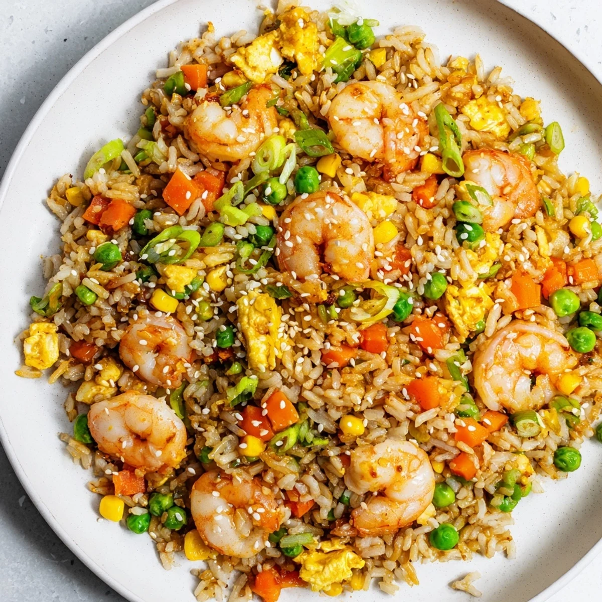 A sizzling pan of flavorful shrimp fried rice hack, ideal for a quick and satisfying dinner tonight.