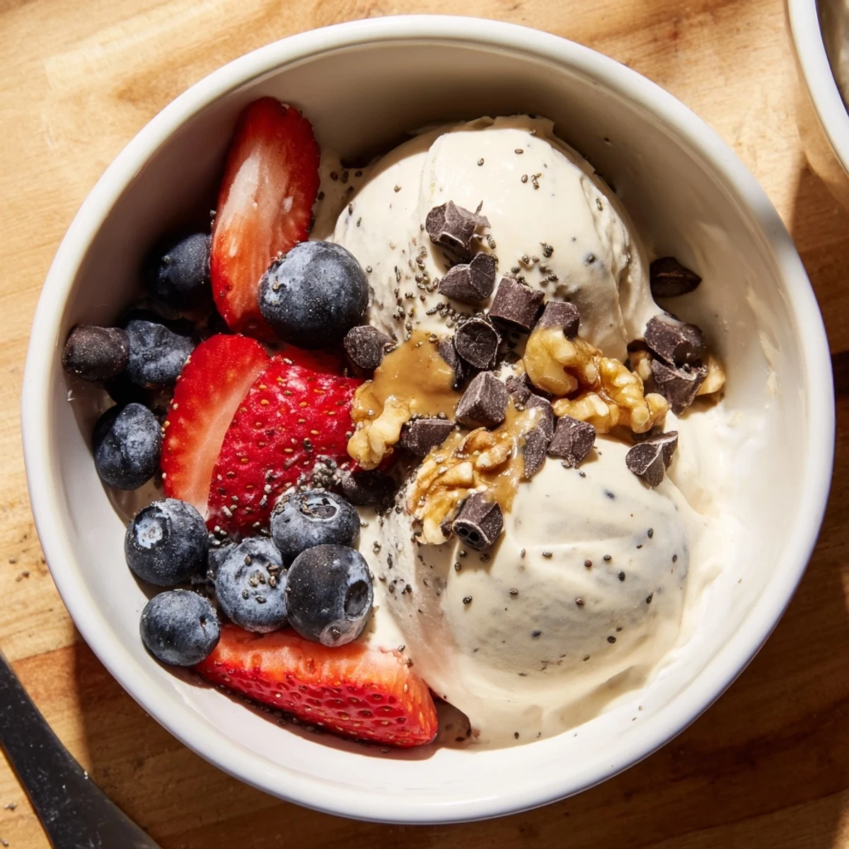 A refreshing Protein Ice Cream Bowl, creamy and perfect for a healthy dessert or post-workout.