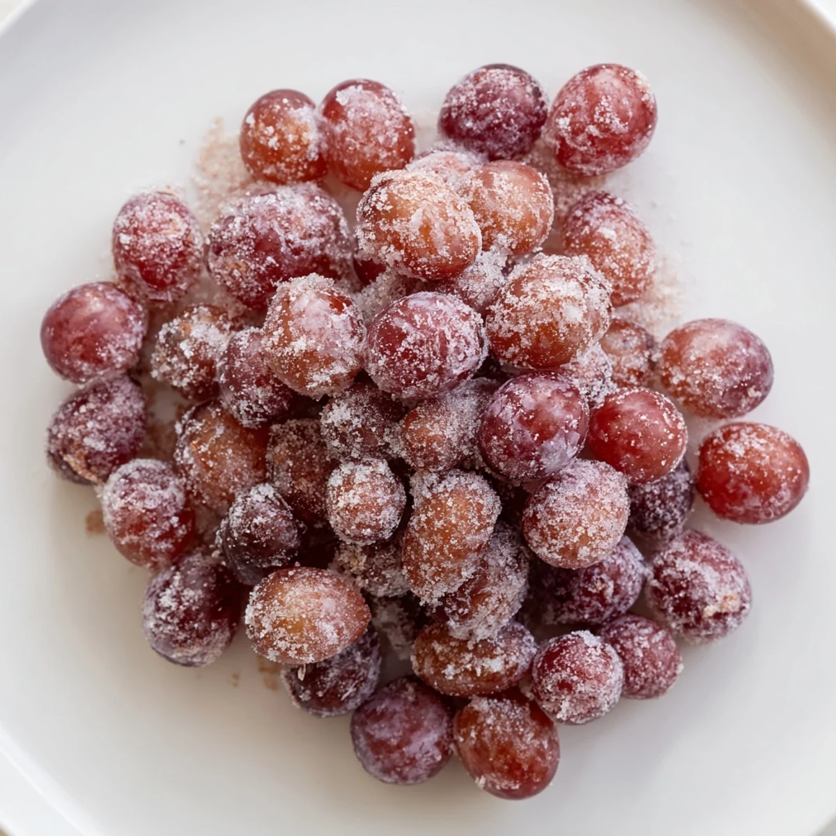 Bright, frozen grapes scattered on a baking sheet, ready for a delicious, refreshing snack.