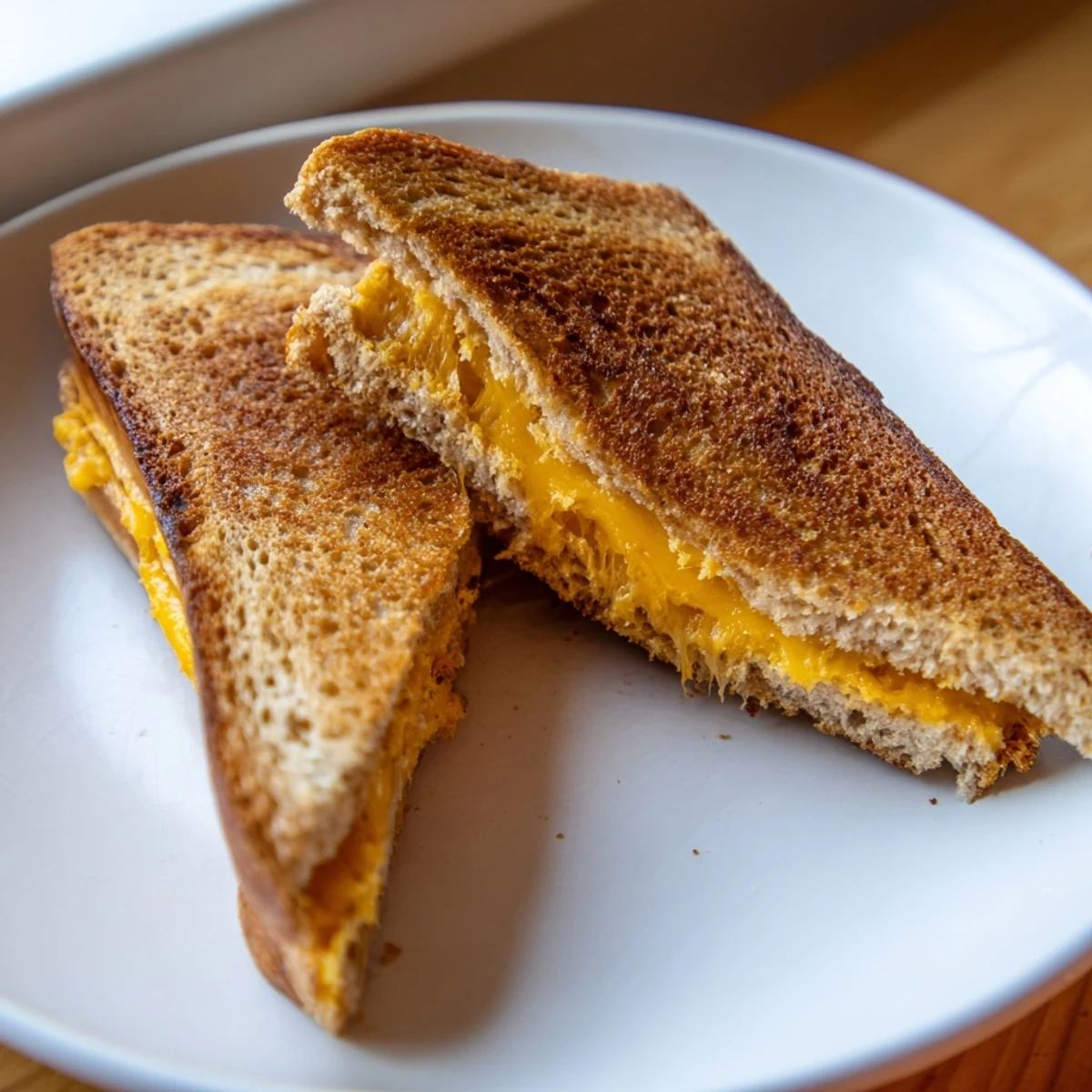 Air fryer grilled cheese sandwich with gooey, melted cheddar, ready for a comforting bite.