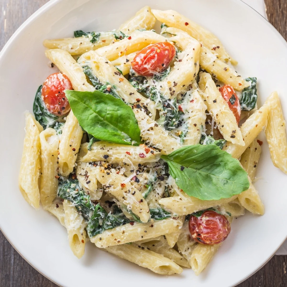 Delicious, high-protein Cottage Cheese Pasta, ready to devour with a sprinkle of Parmesan.