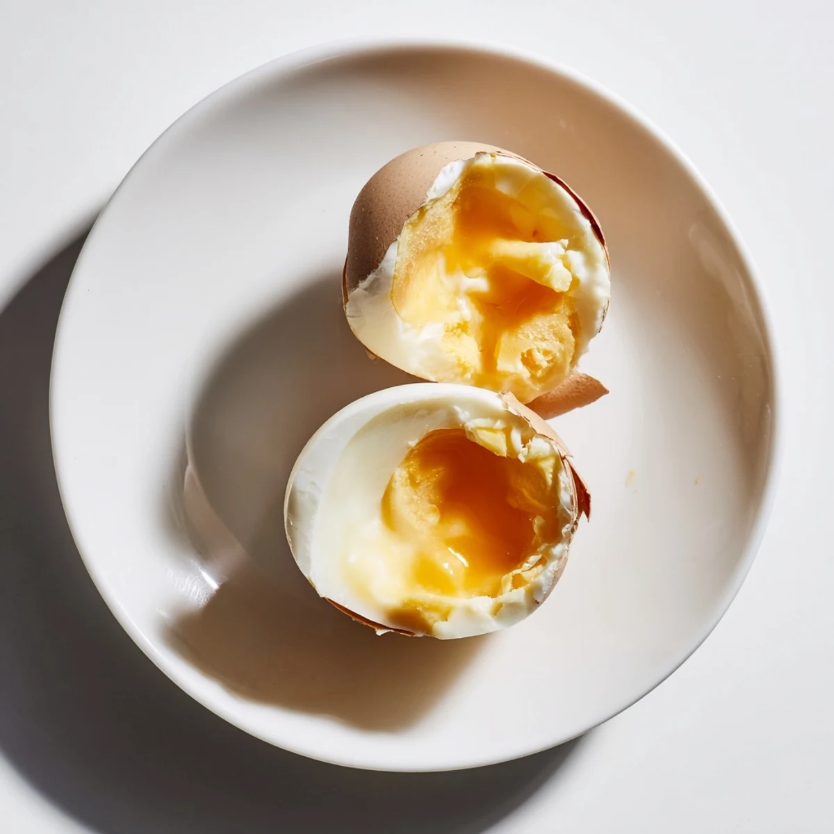 Air Fryer Boiled Eggs ready to peel and enjoy, displaying bright yellow yolks and smooth whites.