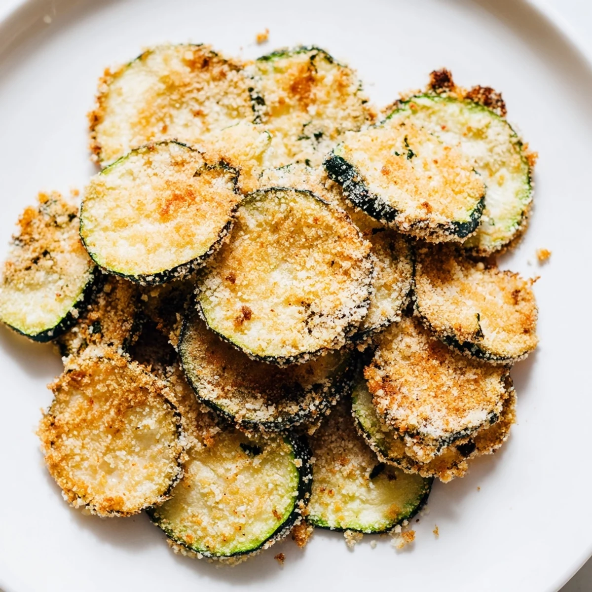 Golden, crispy zucchini chips fresh from the air fryer, a delicious snack for everyone.