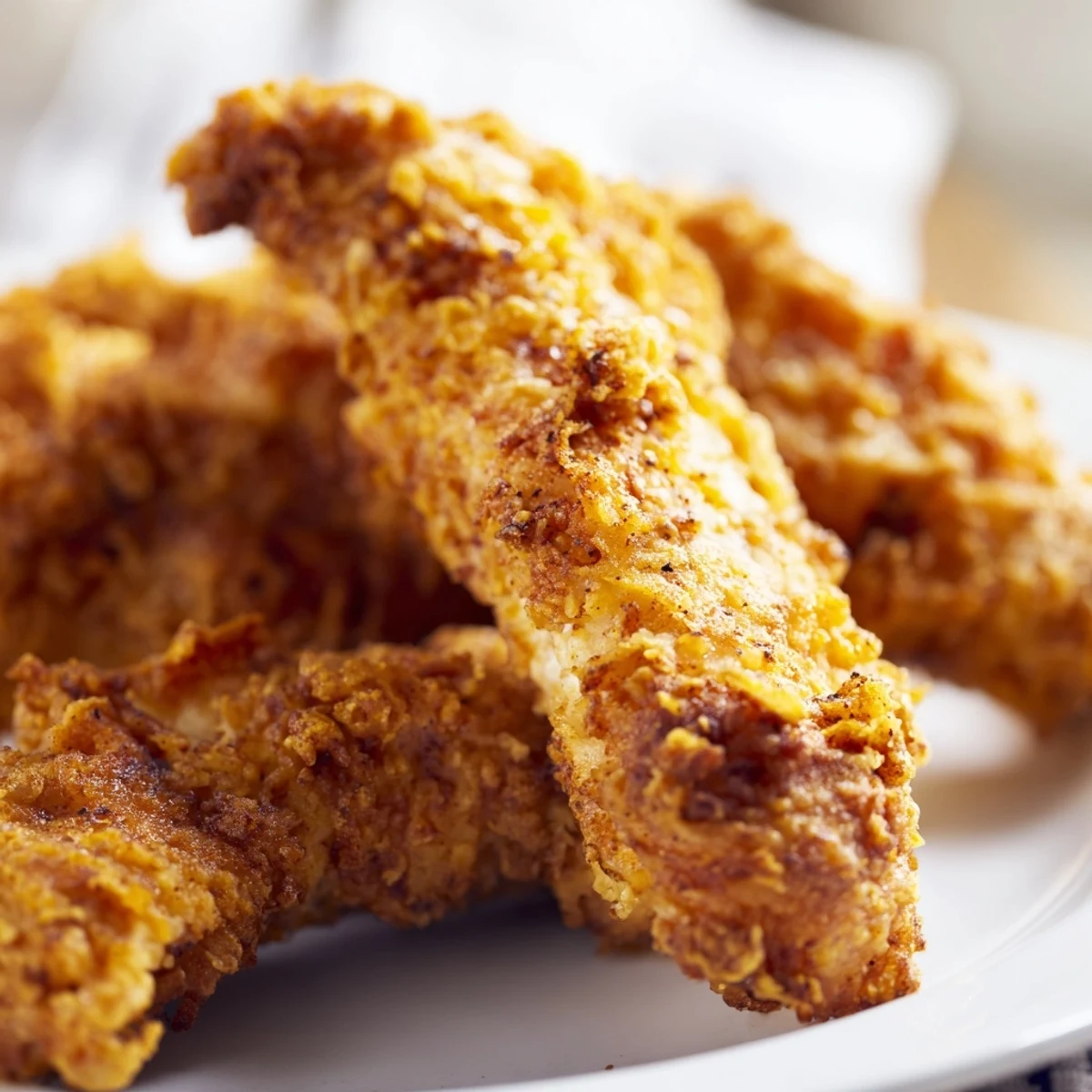 Golden brown chicken tenders, perfectly seasoned and crispy, ideal for dipping in creamy honey mustard sauce.