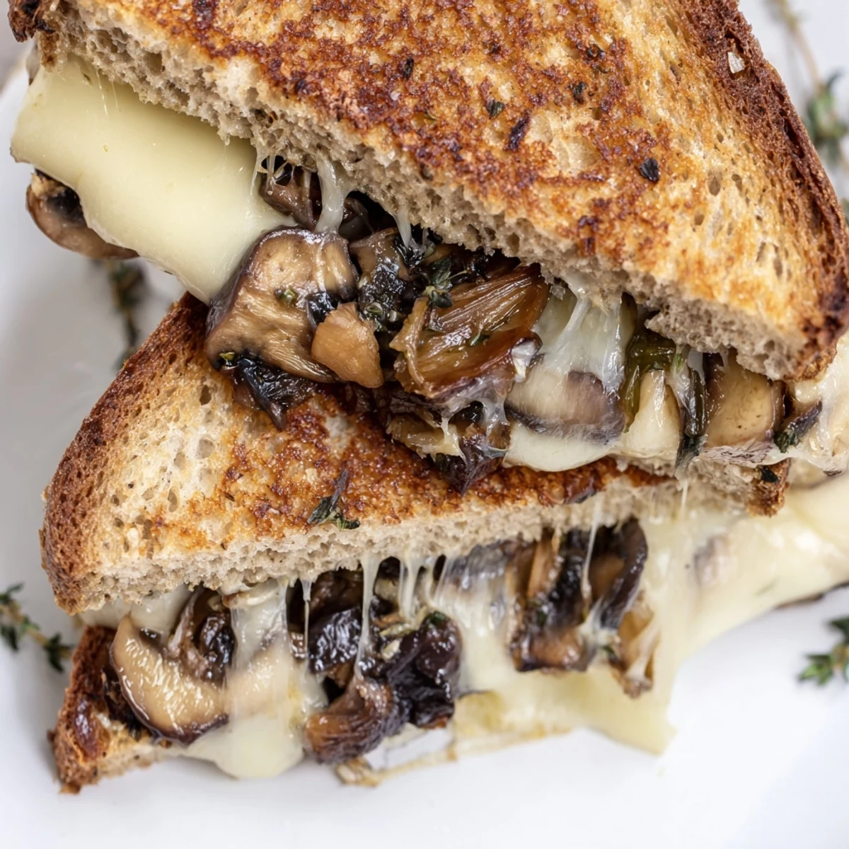 Buttery toasted rye bread cradles earthy mushrooms and gooey Swiss cheese in this savory Mushroom Swiss Grilled Cheese.