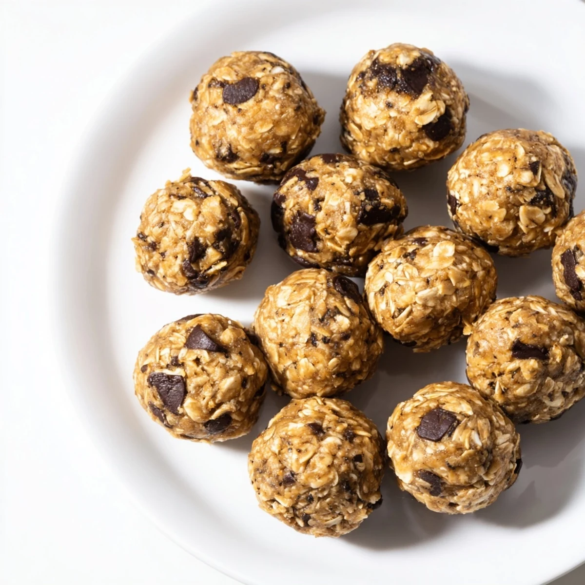 Freshly rolled Banana Chocolate Chip Energy Balls lined up on parchment paper, highlighting their round, homemade shape.