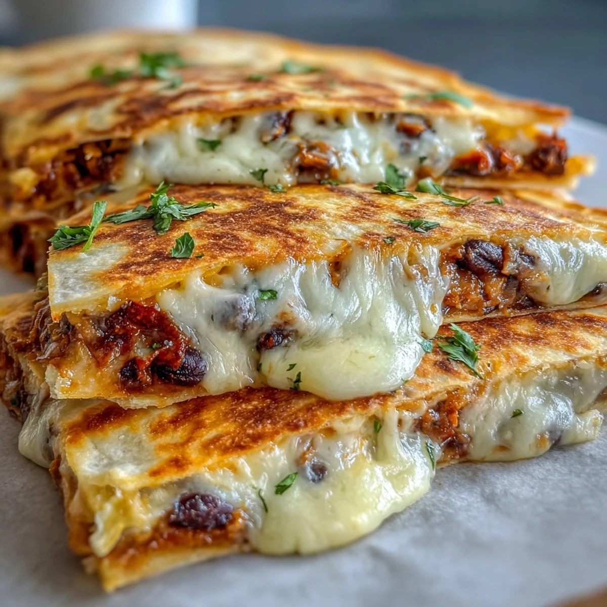 Golden baked Blooming Quesadilla Ring with melted cheese and fresh cilantro garnish.