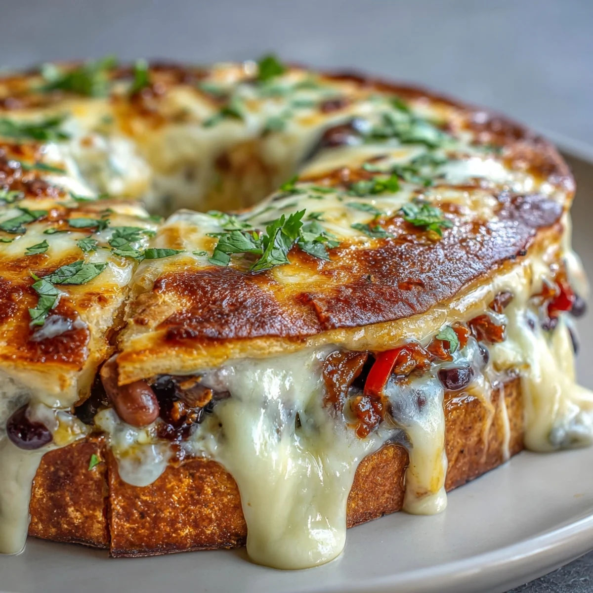 Close-up of a Blooming Quesadilla Ring on a platter, ready to serve for a party.
