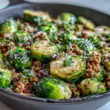 Ground turkey and crisp Brussels sprouts cooked in one skillet with garlic, paprika, and a splash of lemon.
