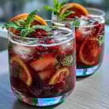 A vibrant spring sangria mocktail with white grape juice and citrus slices, perfect for festive brunches.