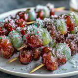 Juicy frozen grapes coated in zesty lime sugar sparkle on wooden skewers—perfect for hot-weather snacking.