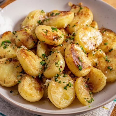 Golden, crispy garlic butter roasted smash potatoes, aromatic with herbs, ready to serve as a perfect side dish.