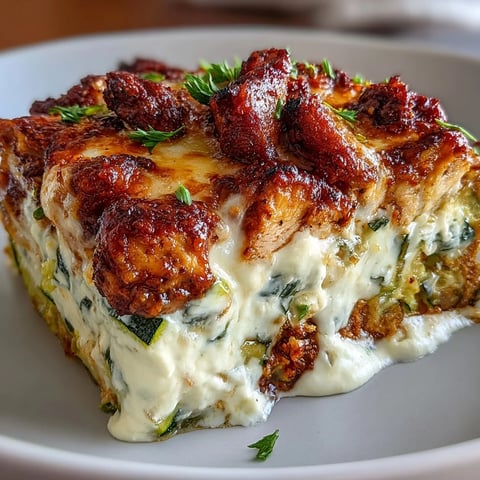 Fork-tender pieces of golden chicken nestled among crisp zucchini slices, all smothered in a bubbling, golden-brown mozzarella and Parmesan topping ready to serve for dinner.