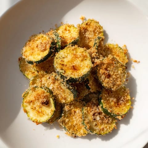 Tempting view of perfectly air-fried zucchini chips, ready to dip and savor every bite.