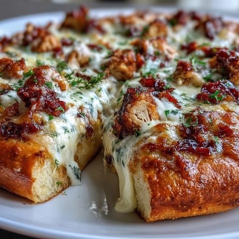 A slice of Marry Me Chicken Pizza rests on a plate, ready to be served with fresh basil.