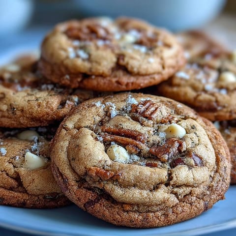 Warm Brown Butter Hojicha & Earl Grey Cookies are paired with steaming tea on a rustic wooden table.