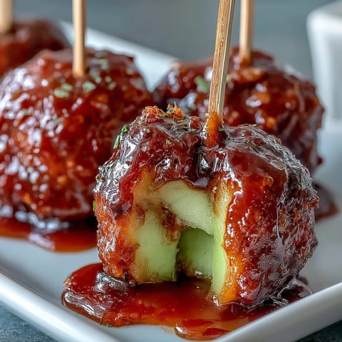 Bite-sized Granny Smith apples dipped in glossy red candy coating on toothpick skewers for easy snacking.