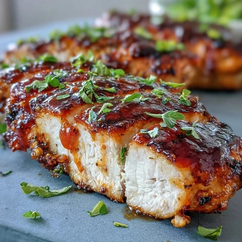 Honey Mustard Chicken with Green Beans in a golden glaze, served with crisp green beans on a rustic plate.