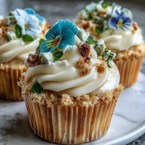 Delicate vanilla cupcakes with buttercream frosting, beautifully decorated with colorful edible spring flowers for a fresh and elegant dessert.