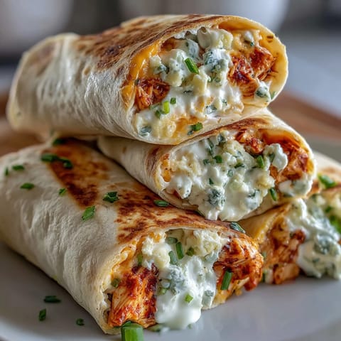 Buffalo Chicken Cream Cheese Pinwheel Wraps on a white platter, garnished with green onions and celery for a colorful, zesty appetizer.  