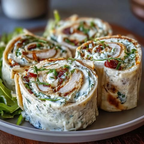 Turkey, cheese, and spinach tortilla pinwheels with creamy filling, perfect for quick lunches or party platters.