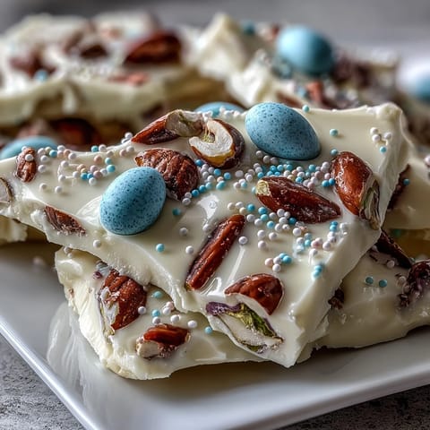 Delicious white chocolate Easter bark easily broken into colorful, sweet springtime candy pieces.