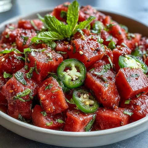 Refreshing watermelon chili lime salad with fresh mint, ready in minutes.