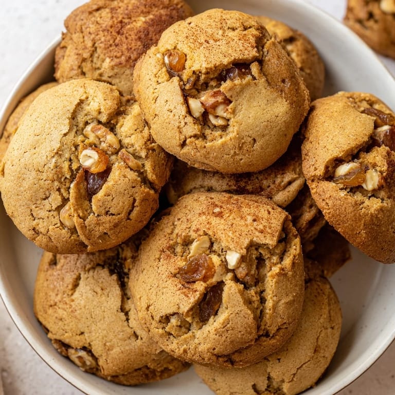 A close-up shot of warm, delicious oatmeal raisin breakfast cookies, perfect for a quick and easy breakfast treat.
