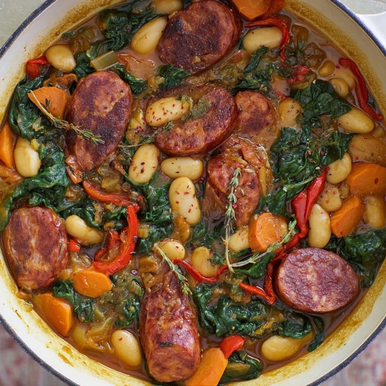 Bright, steaming bowl of One-Pot Sausage and White Bean Stew ready for a comforting meal.