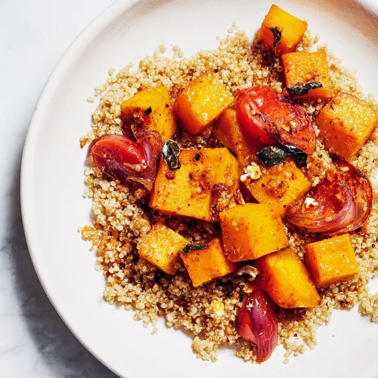 Vibrant Golden Honey-Roasted Butternut Squash Bowl, showcasing sweet squash nestled with quinoa and fresh ingredients.