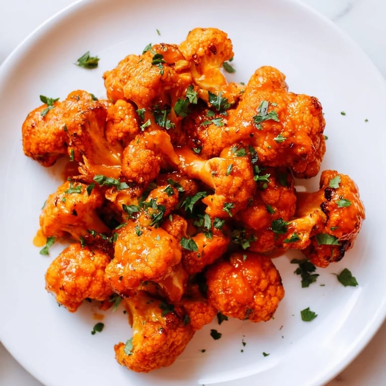 Tender, baked Sriracha-Buffalo Cauliflower Bites with a spicy, flavorful sauce, perfect appetizer.