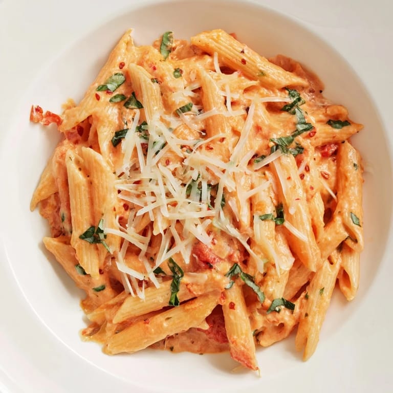Forkful of vibrant Basil Garlic One-Pot Creamy Tomato Pasta, ready to savor and enjoy.