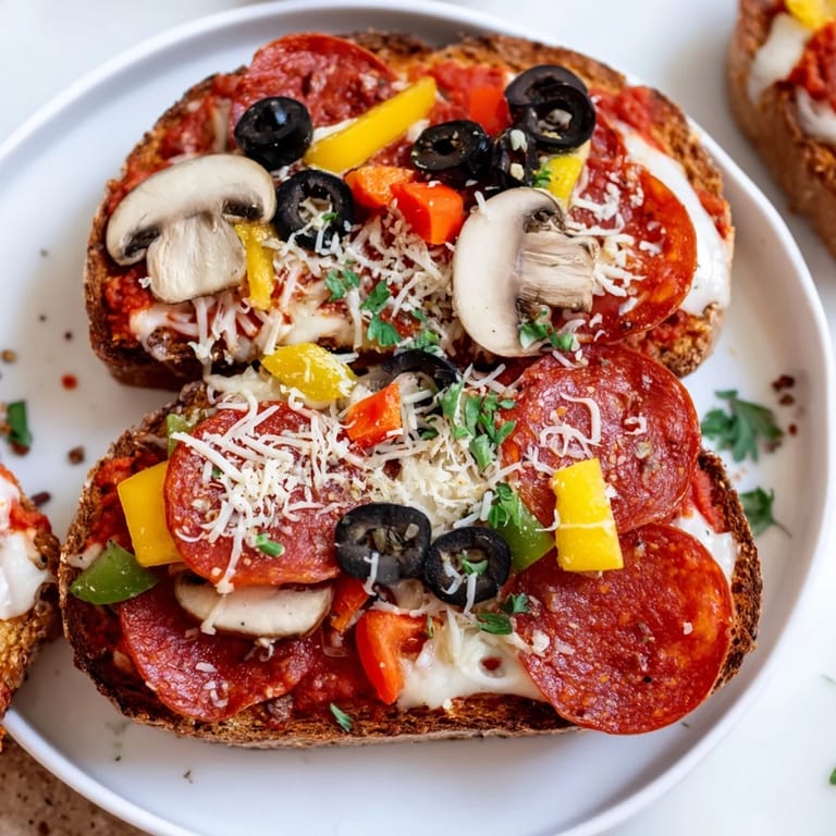 Freshly made Air Fryer Pizza Toast, featuring melted mozzarella and pepperoni, ready to devour.