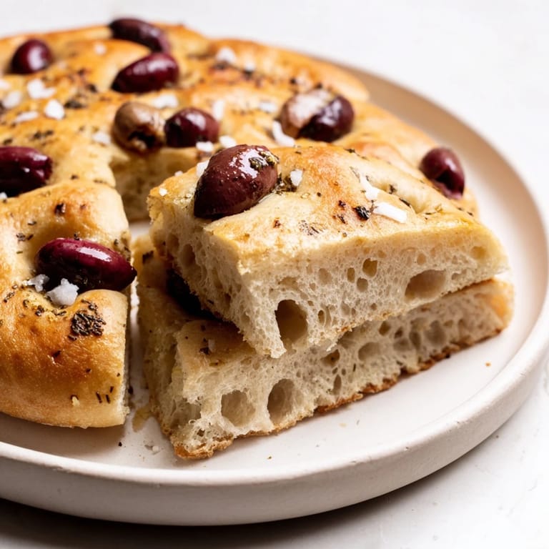 Warm, freshly baked Zaatar Olive Focaccia, fragrant with zaatar spice and rich olive oil aroma.