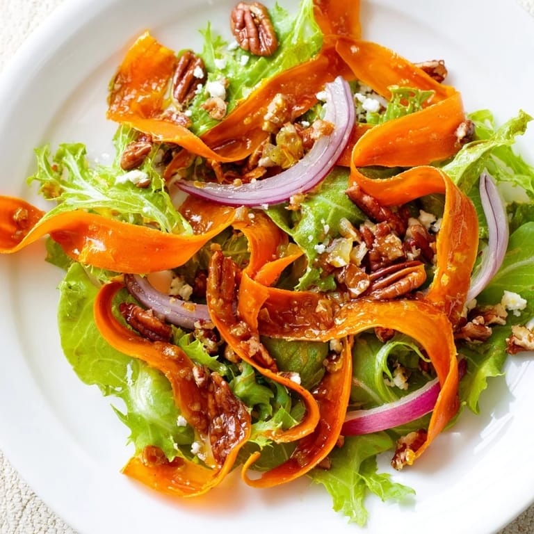 Serve Roasted Carrot Ribbon Salad as a vibrant side with grilled chicken, highlighting its sweet-tangy honey-mustard dressing.