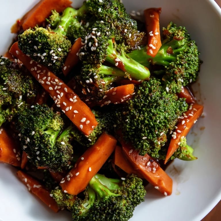 A close-up view of the comforting fermented veggie winter stir-fry highlights the glossy sauce coating sweet potato matchsticks and red bell pepper slices.
