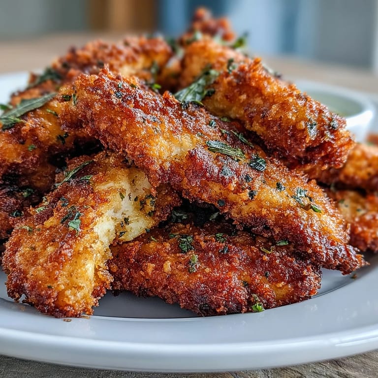 Golden-baked Crispy Turmeric Chicken Tenders arranged on a plate with fresh parsley and lemon wedges.