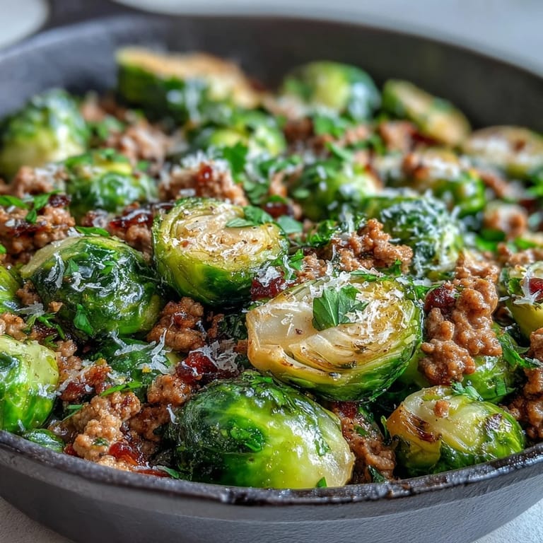 Ground turkey and crisp Brussels sprouts cooked in one skillet with garlic, paprika, and a splash of lemon.