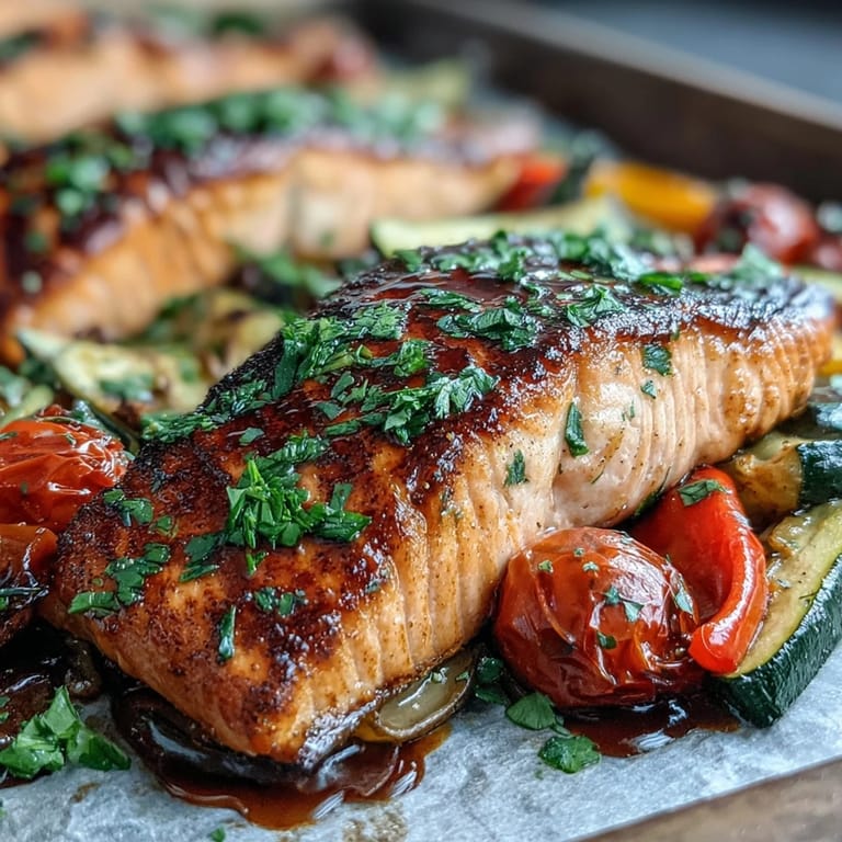 Savory Sheet Pan Salmon and Veggies Bowl served hot from the oven, featuring flaky fish and a medley of seasonal vegetables for a gluten-free meal.
