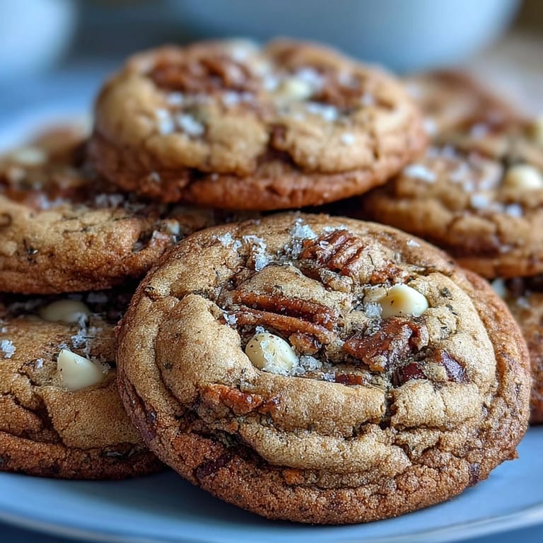 Warm Brown Butter Hojicha & Earl Grey Cookies are paired with steaming tea on a rustic wooden table.