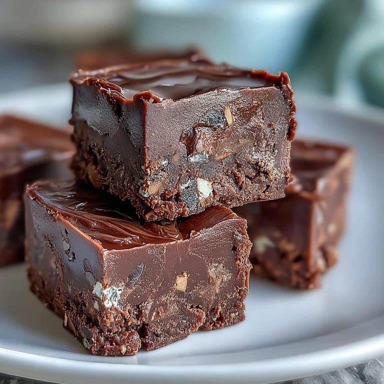 Freshly cut Hojicha Fudge pieces with a deep brown hue, ready to be enjoyed.