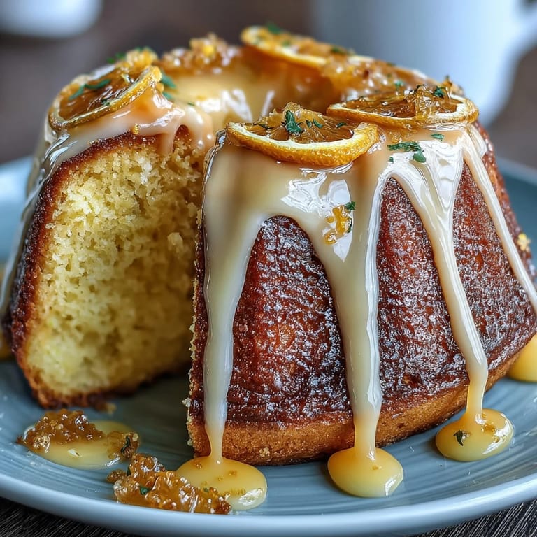 Moist lemon drizzle loaf cake, topped with glossy lemon glaze and fresh lemon zest.