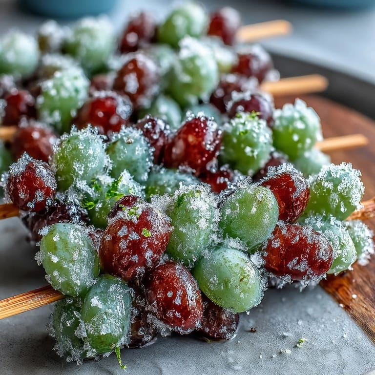 Bright, tangy lime sugar clings to icy grapes on these easy, eye-catching frozen skewers for parties.