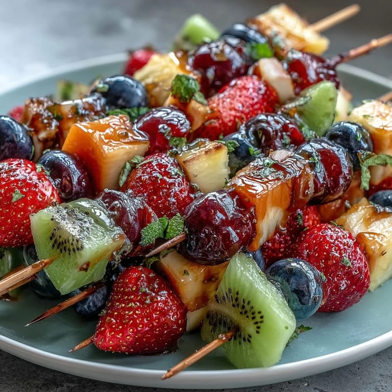 Rainbow Fruit Skewers with Honey Dip, a healthy and refreshing treat with juicy seasonal fruits threaded onto sticks and paired with smooth vanilla-infused honey dip.