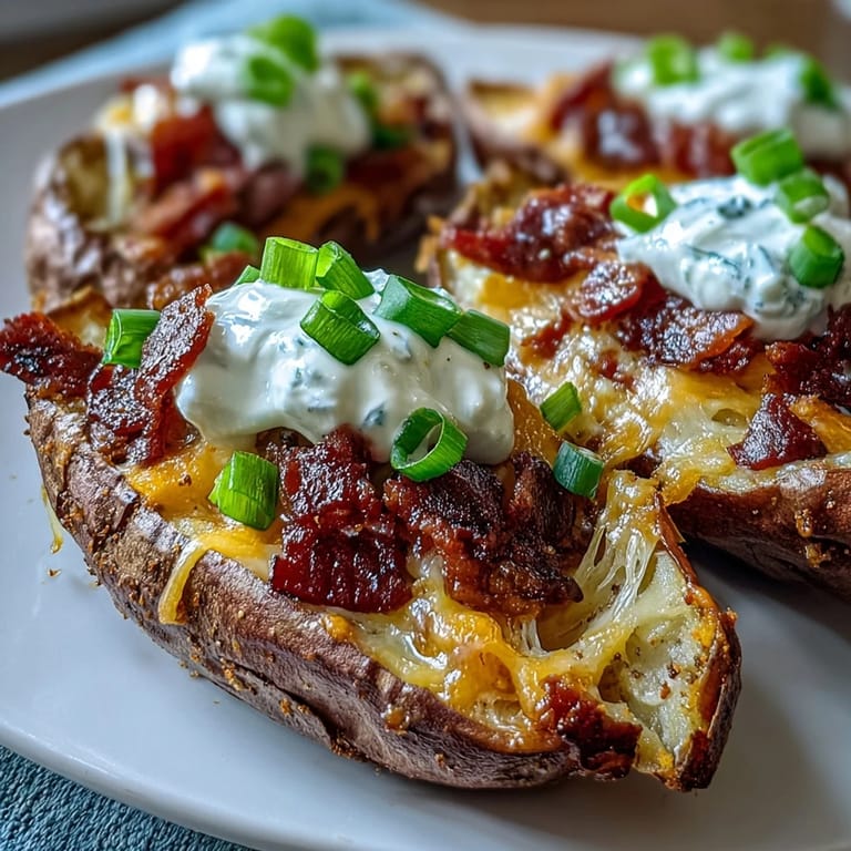 Crispy loaded sweet potato skins, ready to be enjoyed as a hearty gluten-free snack.